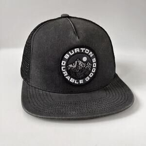 Burton Snowboards Snapback Trucker Hat Washed Black Gray Mountain Skate Mesh